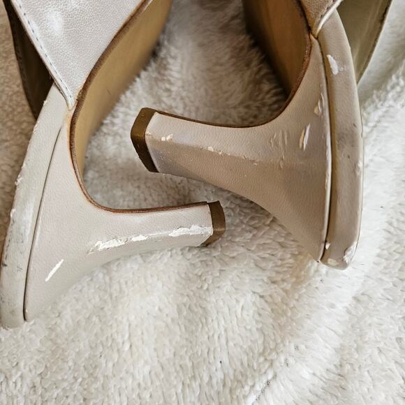 Vintage Caprice Women Square Toe Leather Slip On Mule Heels Office Size 8 Cream - Picture 6 of 9
